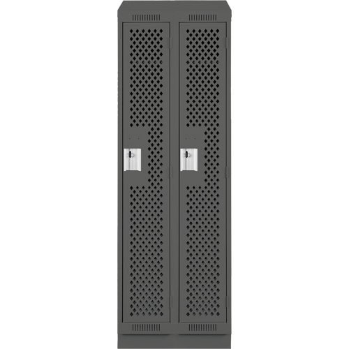 Clean Line Lockers, Bank of 2, 24" x 18" x 82", Steel, Charcoal, Rivet (Assembled), Perforated Dufferin Supply
