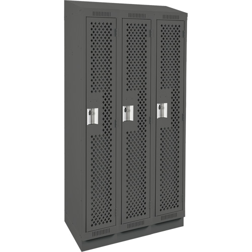 Clean Line Lockers, Bank of 3, 36" x 18" x 82", Steel, Charcoal, Rivet (Assembled), Perforated Dufferin Supply