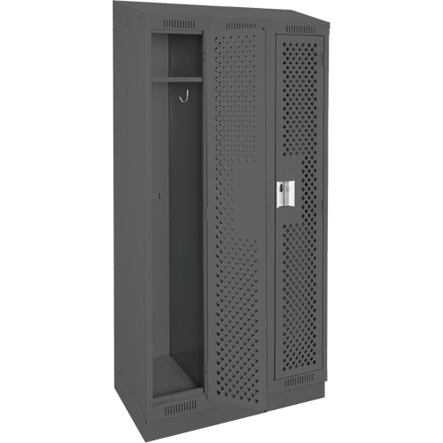Clean Line Lockers, Bank of 3, 36" x 18" x 82", Steel, Charcoal, Rivet (Assembled), Perforated Dufferin Supply