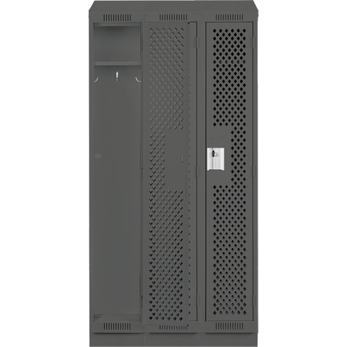 Clean Line Lockers, Bank of 3, 36" x 18" x 82", Steel, Charcoal, Rivet (Assembled), Perforated Dufferin Supply