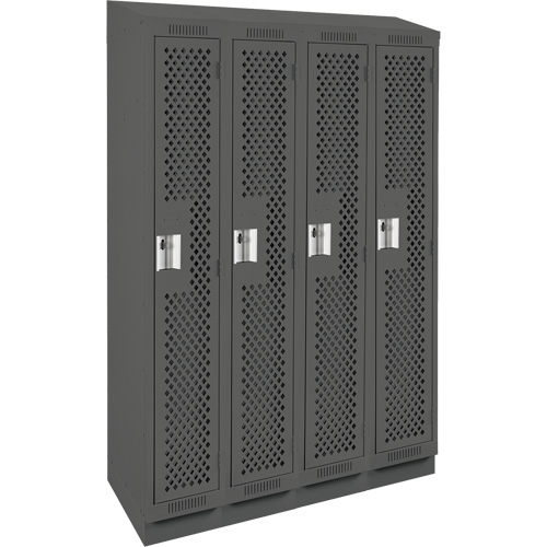 Clean Line Lockers, Bank of 4, 48" x 18" x 82", Steel, Charcoal, Rivet (Assembled), Perforated Dufferin Supply