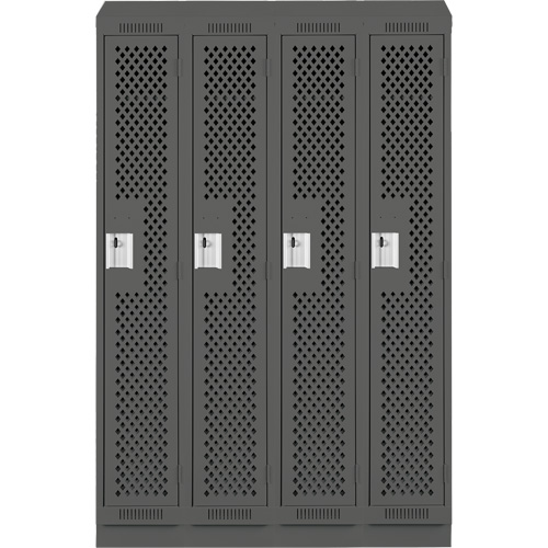 Clean Line Lockers, Bank of 4, 48" x 18" x 82", Steel, Charcoal, Rivet (Assembled), Perforated Dufferin Supply