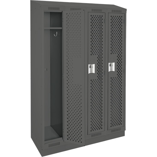 Clean Line Lockers, Bank of 4, 48" x 18" x 82", Steel, Charcoal, Rivet (Assembled), Perforated Dufferin Supply