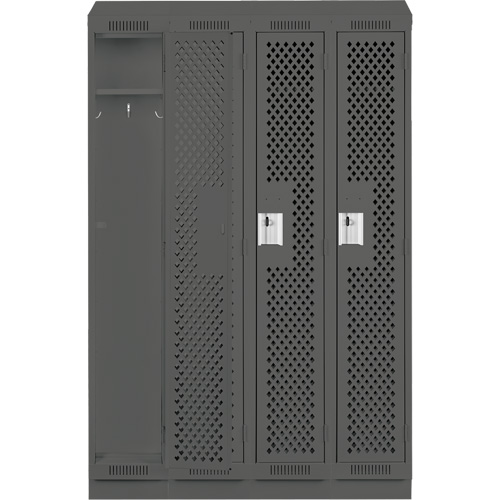 Clean Line Lockers, Bank of 4, 48" x 18" x 82", Steel, Charcoal, Rivet (Assembled), Perforated Dufferin Supply