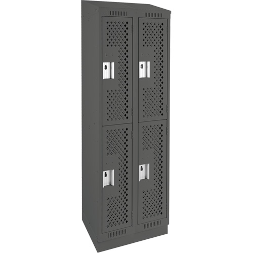 Clean Line Lockers, 2 -tier, Bank of 2, 24" x 12" x 82", Steel, Charcoal, Rivet (Assembled), Perforated Dufferin Supply