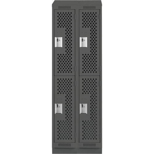 Clean Line Lockers, 2 -tier, Bank of 2, 24" x 12" x 82", Steel, Charcoal, Rivet (Assembled), Perforated Dufferin Supply