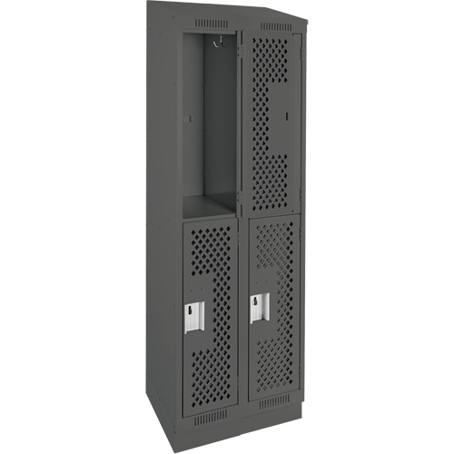 Clean Line Lockers, 2 -tier, Bank of 2, 24" x 12" x 82", Steel, Charcoal, Rivet (Assembled), Perforated Dufferin Supply