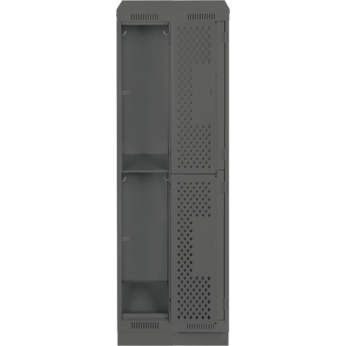 Clean Line Lockers, 2 -tier, Bank of 2, 24" x 12" x 82", Steel, Charcoal, Rivet (Assembled), Perforated Dufferin Supply