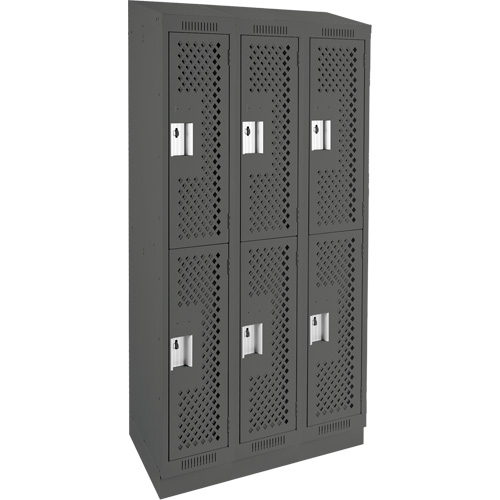 Clean Line Lockers, 2 -tier, Bank of 3, 36" x 12" x 82", Steel, Charcoal, Rivet (Assembled), Perforated Dufferin Supply
