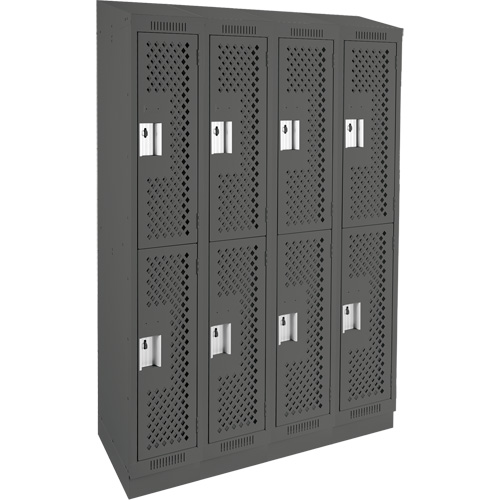 Clean Line Lockers, 2 -tier, Bank of 4, 48" x 15" x 82", Steel, Charcoal, Rivet (Assembled), Perforated Dufferin Supply