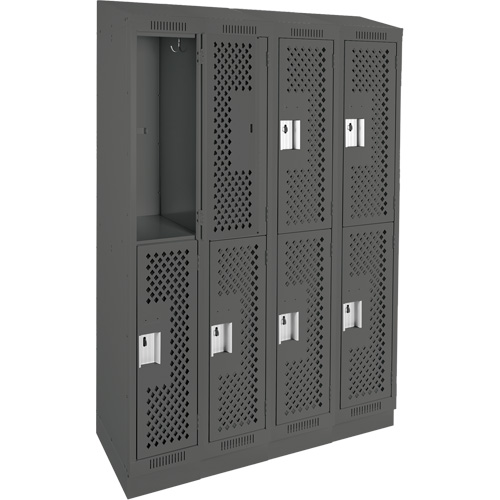 Clean Line Lockers, 2 -tier, Bank of 4, 48" x 15" x 82", Steel, Charcoal, Rivet (Assembled), Perforated Dufferin Supply
