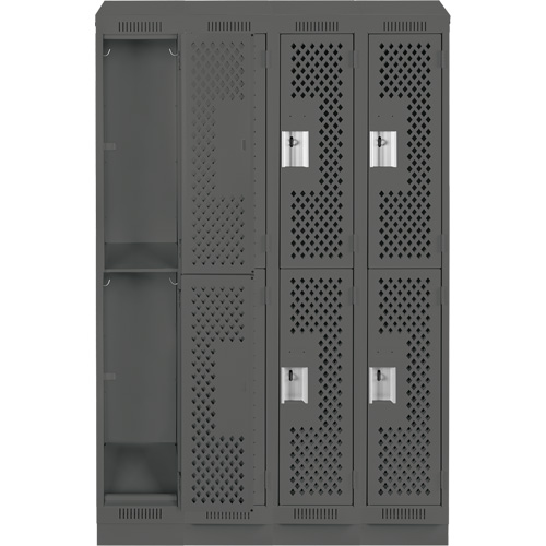 Clean Line Lockers, 2 -tier, Bank of 4, 48" x 15" x 82", Steel, Charcoal, Rivet (Assembled), Perforated Dufferin Supply