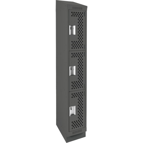 Clean Line Lockers, 3 -tier, 12" x 18" x 82", Steel, Charcoal, Rivet (Assembled), Perforated Dufferin Supply