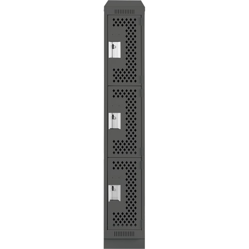 Clean Line Lockers, 3 -tier, 12" x 18" x 82", Steel, Charcoal, Rivet (Assembled), Perforated Dufferin Supply