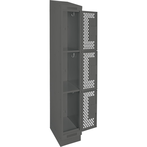 Clean Line Lockers, 3 -tier, 12" x 18" x 82", Steel, Charcoal, Rivet (Assembled), Perforated Dufferin Supply