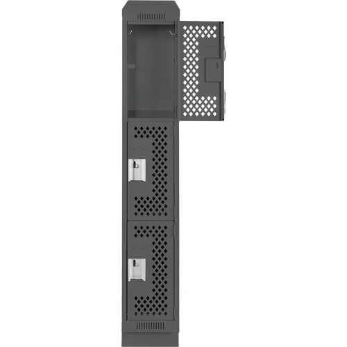 Clean Line Lockers, 3 -tier, 12" x 18" x 82", Steel, Charcoal, Rivet (Assembled), Perforated Dufferin Supply