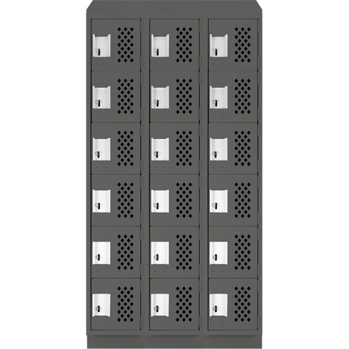 Assembled Lockerettes Clean Line Perforated Economy Lockers, 6 -tier, Bank of 3, 18" x 72" x 12", Steel Dufferin Supply