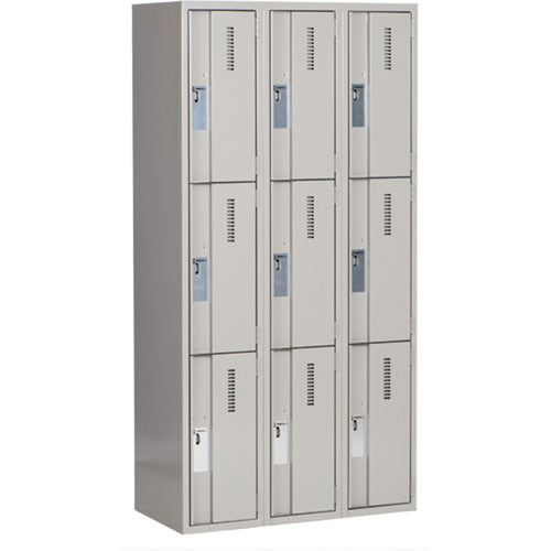 Concorde Heavy-Duty Lockers, 3 -tier, Bank of 3, 36" x 18" x 72", Steel, Grey, Welded (Assembled) Dufferin Supply