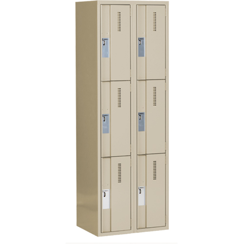 Concorde Heavy-Duty Lockers, 3 -tier, Bank of 2, 24" x 18" x 72", Steel, Beige, Welded (Assembled) Dufferin Supply