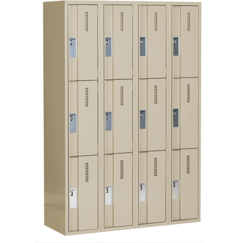 Concorde Heavy-Duty Lockers, 3 -tier, Bank of 4, 48" x 18" x 72", Steel, Beige, Welded (Assembled) Dufferin Supply