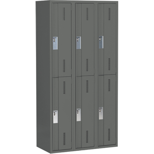 Concorde Heavy-Duty Lockers, 2 -tier, Bank of 3, 36" x 18" x 72", Steel, Charcoal, Welded (Assembled) Dufferin Supply