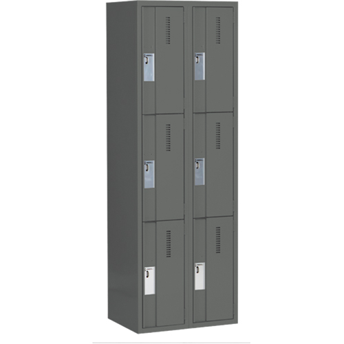 Concorde Heavy-Duty Lockers, 3 -tier, Bank of 2, 24" x 18" x 72", Steel, Charcoal, Welded (Assembled) Dufferin Supply
