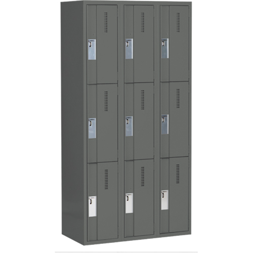 Concorde Heavy-Duty Lockers, 3 -tier, Bank of 3, 36" x 18" x 72", Steel, Charcoal, Welded (Assembled) Dufferin Supply