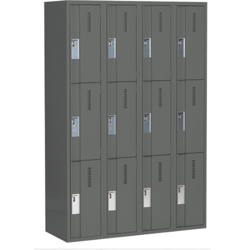 Concorde Heavy-Duty Lockers, 3 -tier, Bank of 4, 48" x 18" x 72", Steel, Charcoal, Welded (Assembled) Dufferin Supply