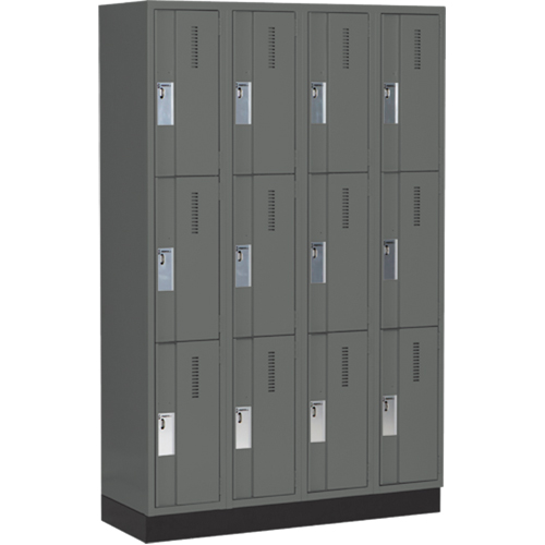 Concorde Heavy-Duty Lockers, 3 -tier, Bank of 4, 48" x 18" x 76", Steel, Charcoal, Welded (Assembled) Dufferin Supply