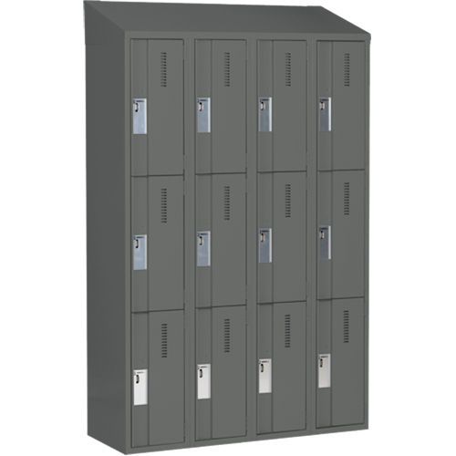 Concorde Heavy-Duty Lockers, 3 -tier, Bank of 4, 48" x 18" x 78", Steel, Charcoal, Welded (Assembled) Dufferin Supply