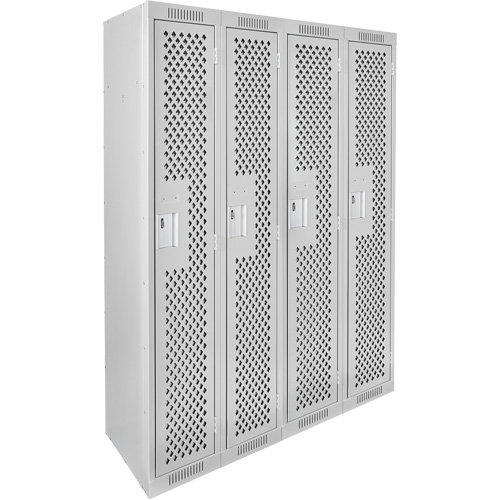 Clean Line Lockers, Bank of 4, 48" x 15" x 72", Steel, Grey, Rivet (Assembled), Perforated Dufferin Supply
