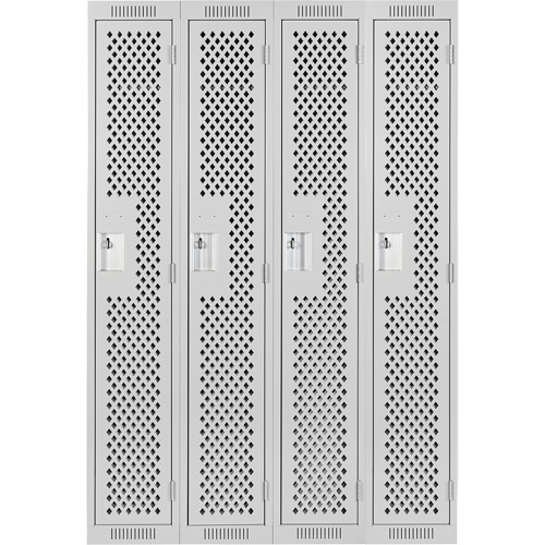 Clean Line Lockers, Bank of 4, 48" x 15" x 72", Steel, Grey, Rivet (Assembled), Perforated Dufferin Supply