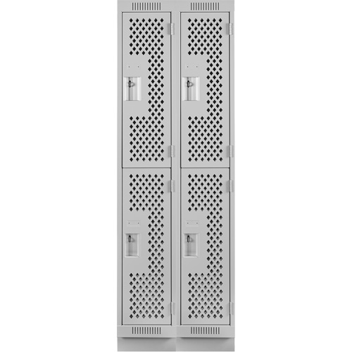Clean Line Lockers, 2 -tier, Bank of 2, 24" x 12" x 76", Steel, Grey, Rivet (Assembled), Perforated Dufferin Supply