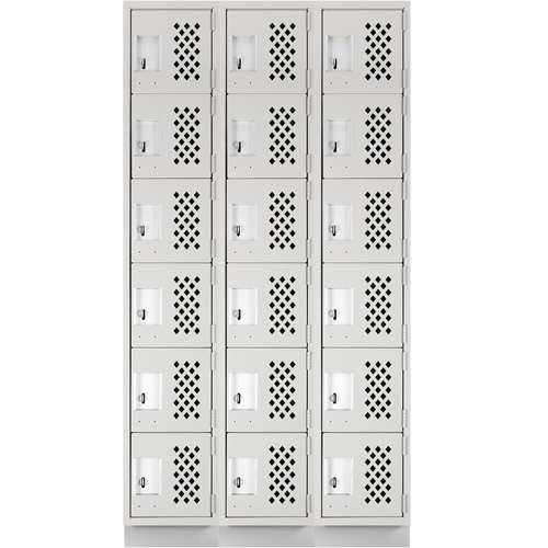 Clean-Line Perforated Lockerette, 6 -tier, Bank of 3, 15" x 72" x 12", Steel Dufferin Supply