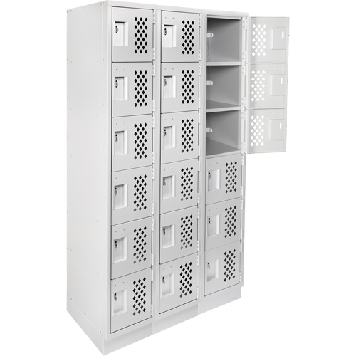 Clean-Line Perforated Lockerette, 6 -tier, Bank of 3, 15" x 72" x 12", Steel Dufferin Supply
