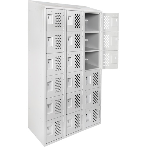 Assembled Lockerettes Clean Line Perforated Economy Lockers, 6 -tier, Bank of 3, 18" x 72" x 12", Steel Dufferin Supply