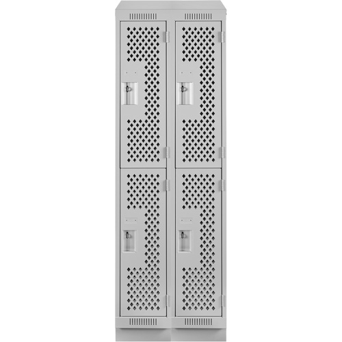 Clean Line Lockers, 2 -tier, Bank of 2, 24" x 12" x 82", Steel, Grey, Rivet (Assembled), Perforated Dufferin Supply