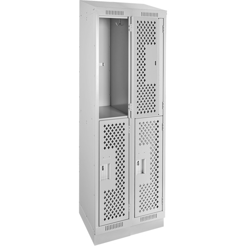 Clean Line Lockers, 2 -tier, Bank of 2, 24" x 12" x 82", Steel, Grey, Rivet (Assembled), Perforated Dufferin Supply