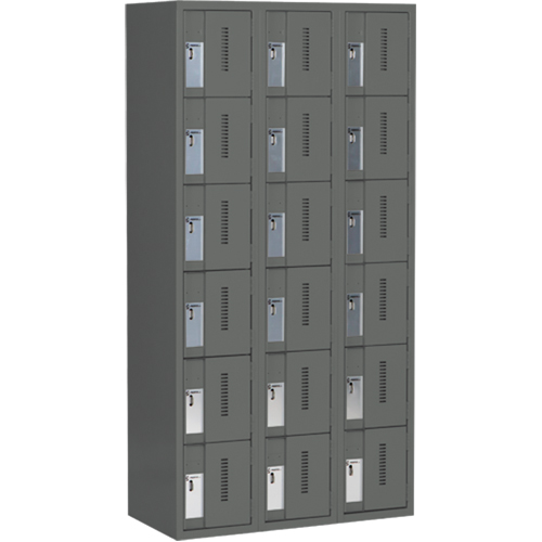 Concorde Heavy-Duty Lockers, 6 -tier, Bank of 3, 36" x 18" x 72", Steel, Charcoal, Welded (Assembled) Dufferin Supply