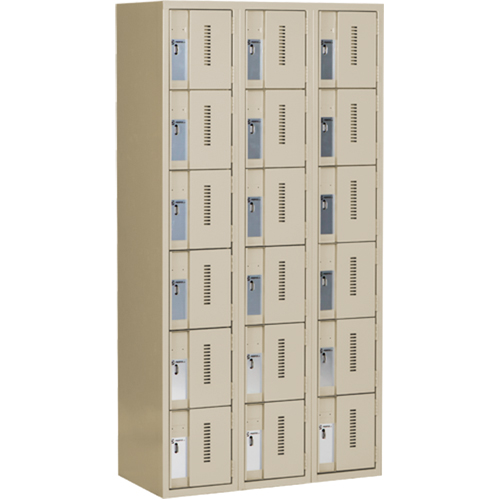 Concorde Heavy-Duty Lockers, 6 -tier, Bank of 3, 36" x 18" x 72", Steel, Beige, Welded (Assembled) Dufferin Supply