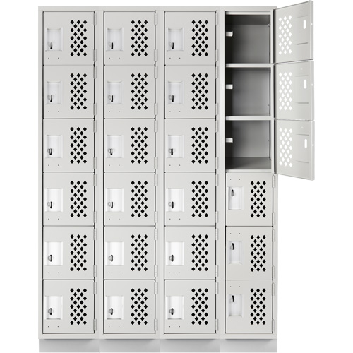 Assembled Clean Line Perforated Economy Lockers, 6 -tier, Bank of 4, 18" x 72" x 12", Steel Dufferin Supply