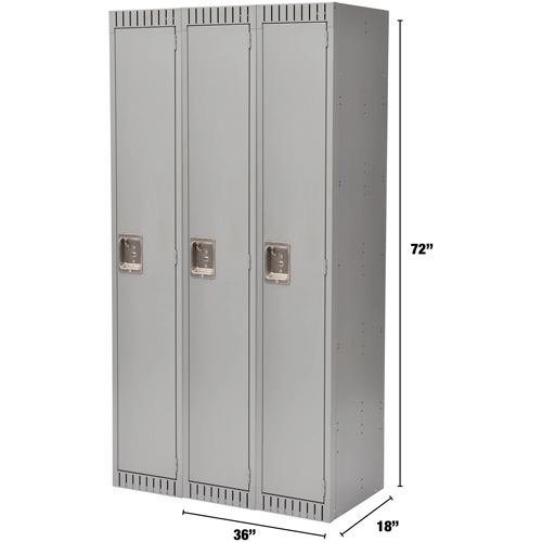 Lockers, Bank of 3, 36" x 18" x 72", Steel, Grey, Rivet (Assembled) Dufferin Supply