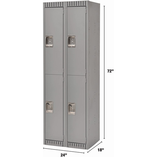Lockers, 2 -tier, Bank of 2, 24" x 18" x 72", Steel, Grey, Knocked Down Dufferin Supply