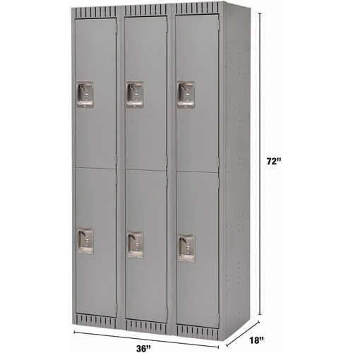 Lockers, 2 -tier, Bank of 3, 36" x 18" x 72", Steel, Grey, Rivet (Assembled) Dufferin Supply