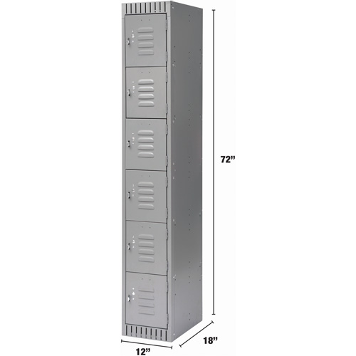 Lockers, 6 -tier, 12" x 18" x 72", Steel, Grey, Knocked Down Dufferin Supply