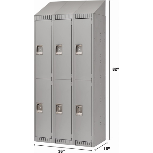 Lockers, 2 -tier, Bank of 3, 36" x 18" x 82", Steel, Grey, Knocked Down Dufferin Supply