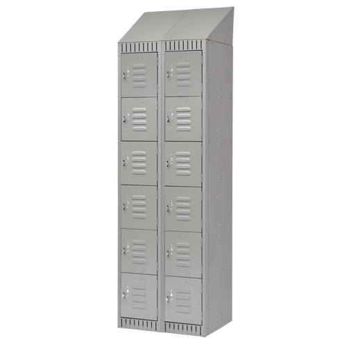 Lockers, 6 -tier, Bank of 2, 24" x 18" x 82", Steel, Grey, Knocked Down Dufferin Supply