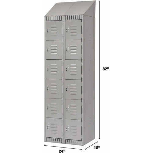 Lockers, 6 -tier, Bank of 2, 24" x 18" x 82", Steel, Grey, Knocked Down Dufferin Supply