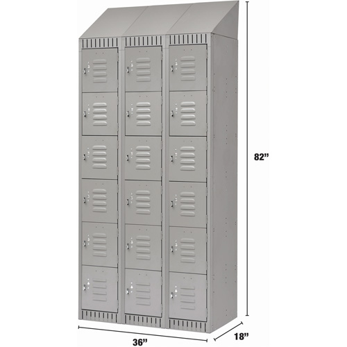 Lockers, 6 -tier, Bank of 3, 36" x 18" x 82", Steel, Grey, Knocked Down Dufferin Supply