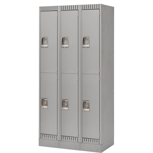 Lockers, 2 -tier, Bank of 3, 36" x 18" x 76", Steel, Grey, Knocked Down Dufferin Supply
